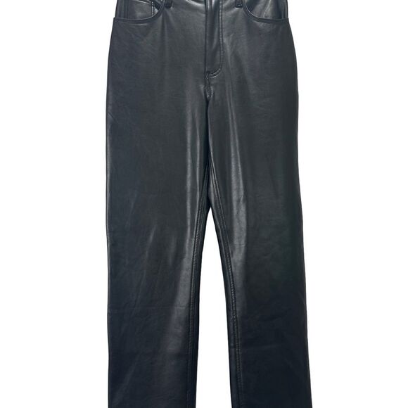 Abercrombie & Fitch 90s Straight Ultra High Rise Black Vegan Leather Pants 27 - Picture 3 of 13